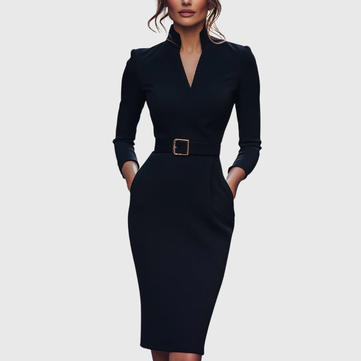 Eva - Belted Waist Midi Dress