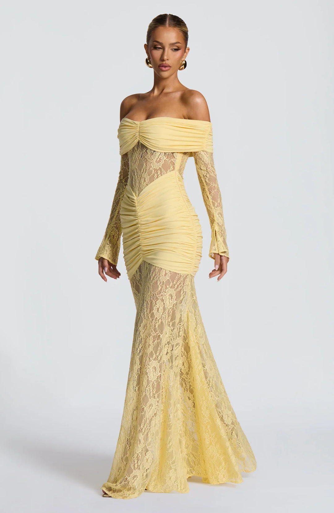Celestia | Lace Hourglass Dress - Lemon Yellow