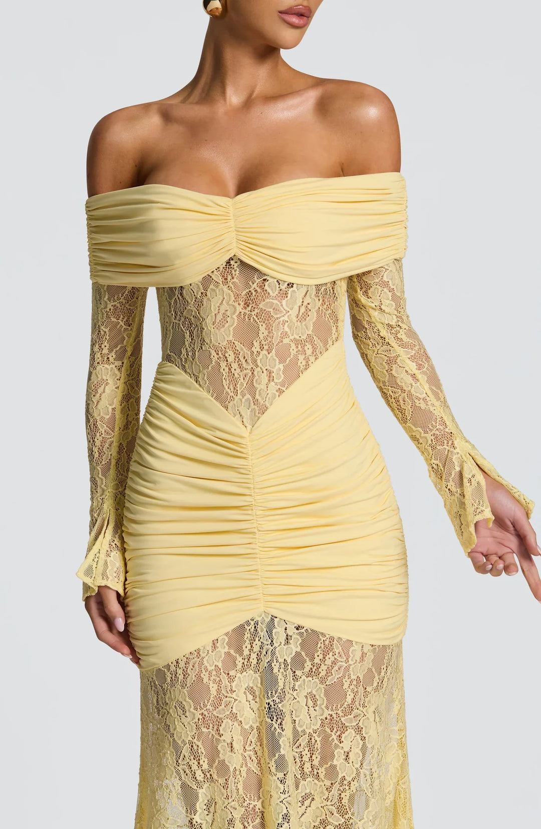 Celestia | Lace Hourglass Dress - Lemon Yellow