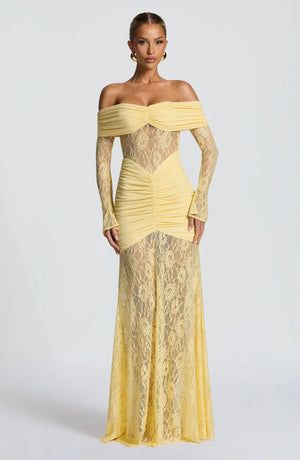 Celestia | Lace Hourglass Dress - Lemon Yellow