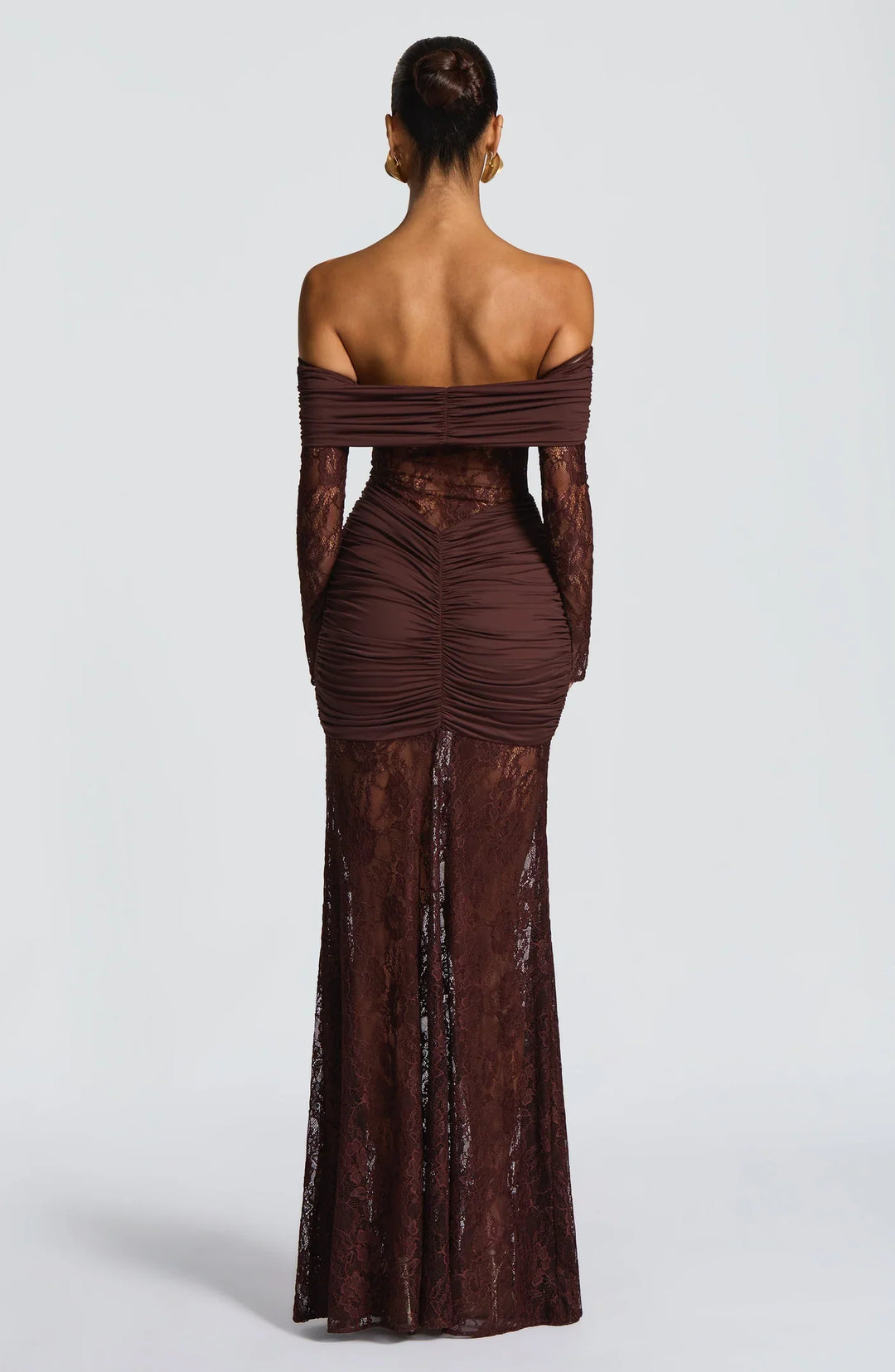 Celestia | Lace Hourglass Dress - Brown