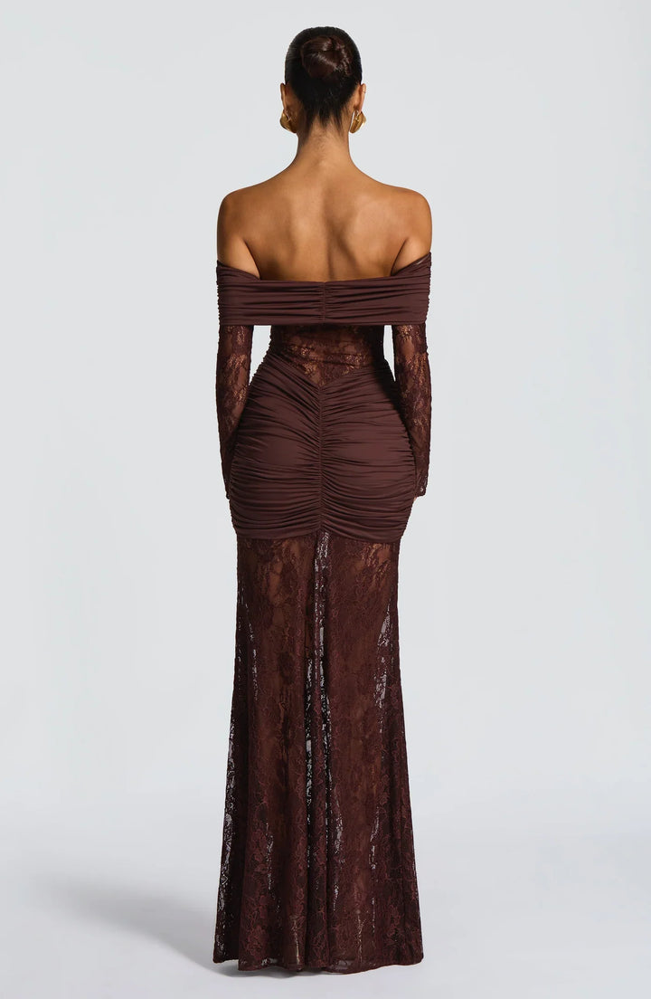 Celestia | Lace Hourglass Dress - Brown