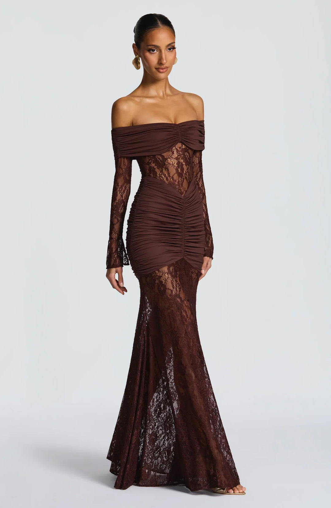 Celestia | Lace Hourglass Dress - Brown