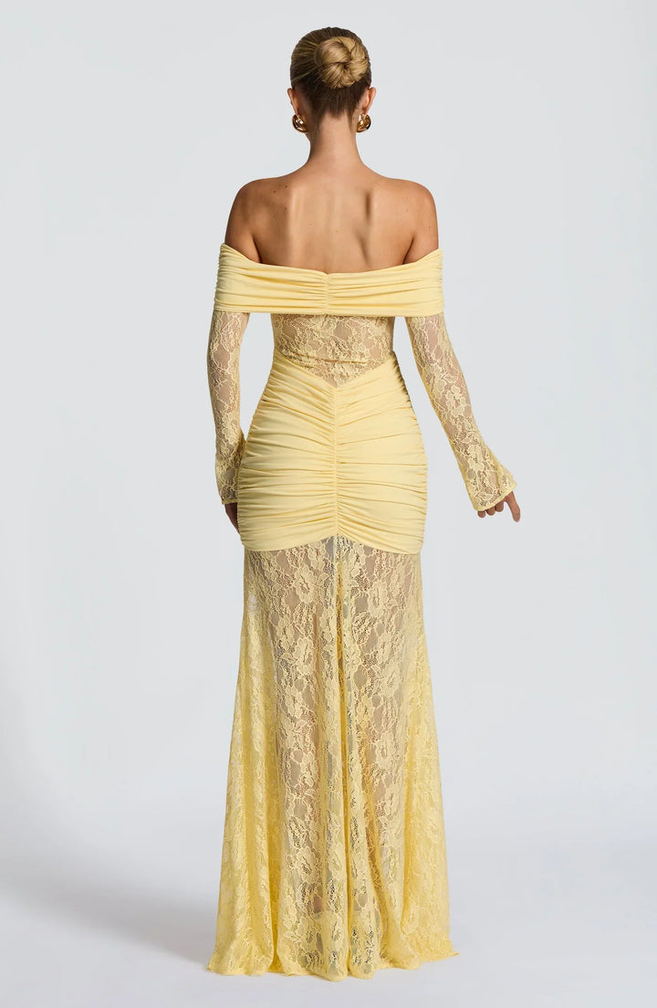 Celestia | Lace Hourglass Dress - Lemon Yellow