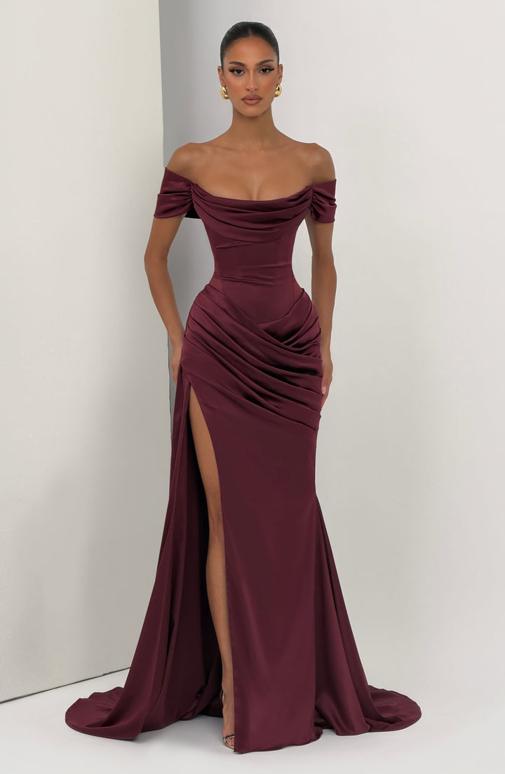 Riona | Satin Corset Gown - Cherry Lacquer