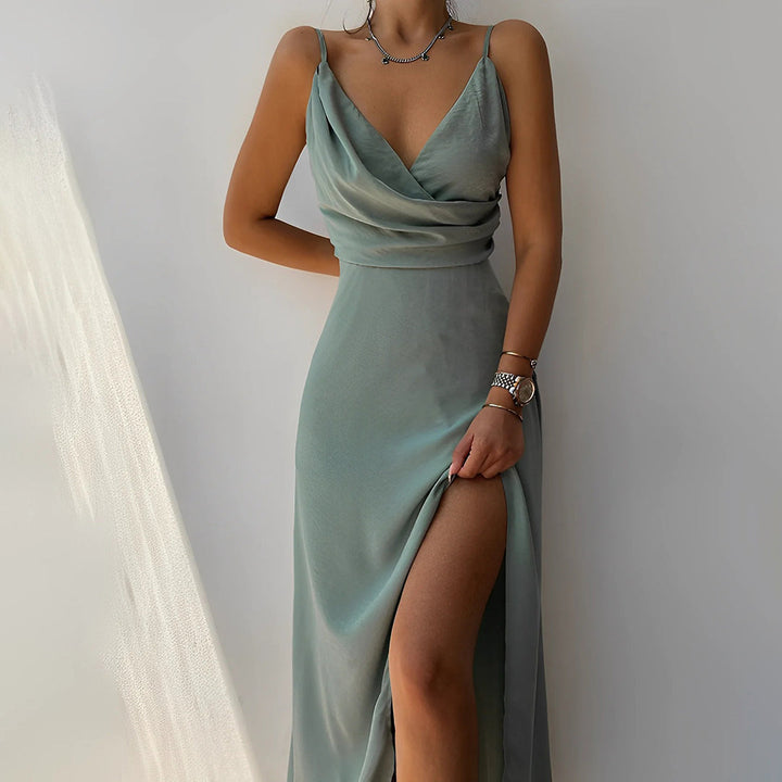 Adélie - Elegant Draped Satin Slip Dress