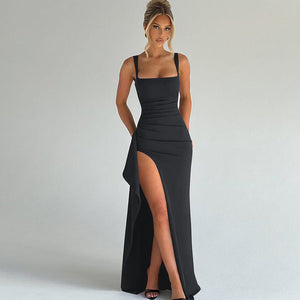Seraya | Open Back Slip Maxi Dress - Grey
