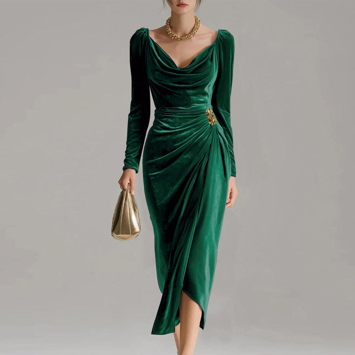 Sylvana - Draped Velvet Midi Dress