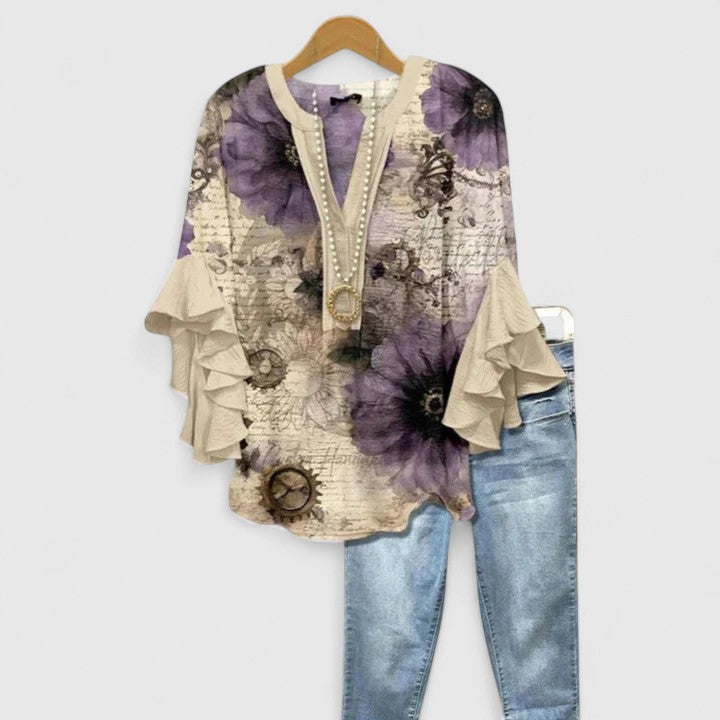 Elowin | Printed Ruffle Blouse