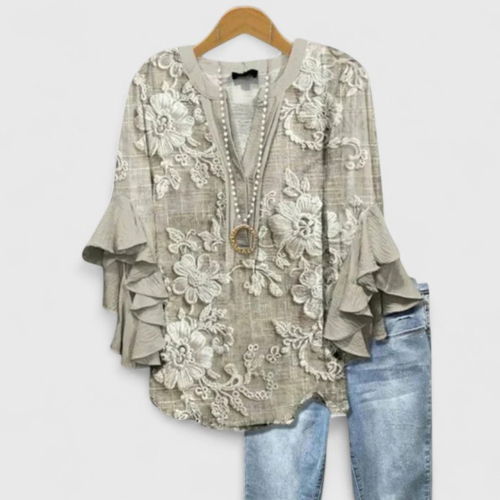 Elowin | Printed Ruffle Blouse