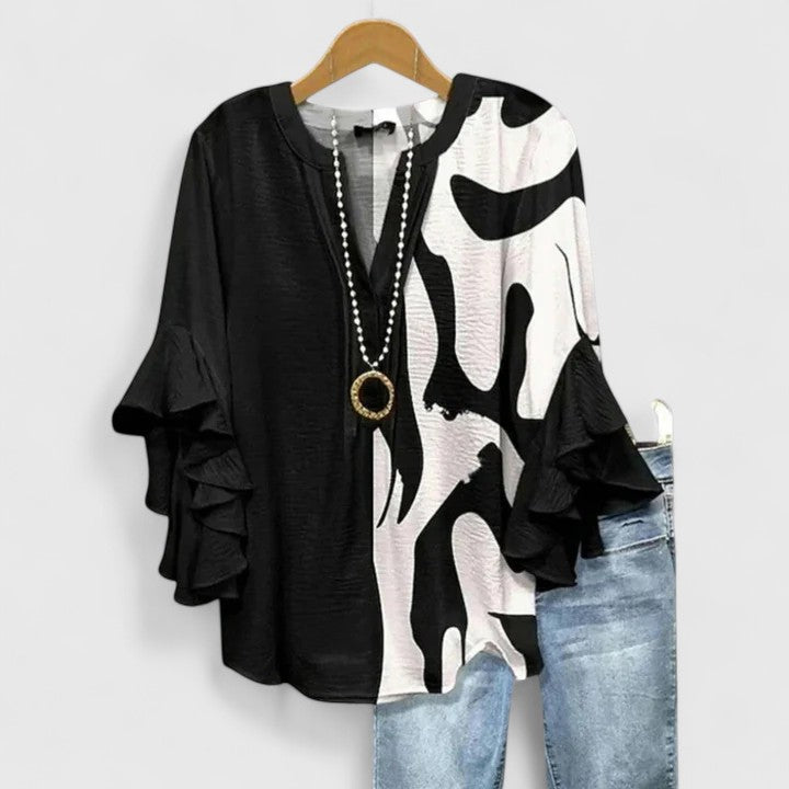 Elowin | Printed Ruffle Blouse