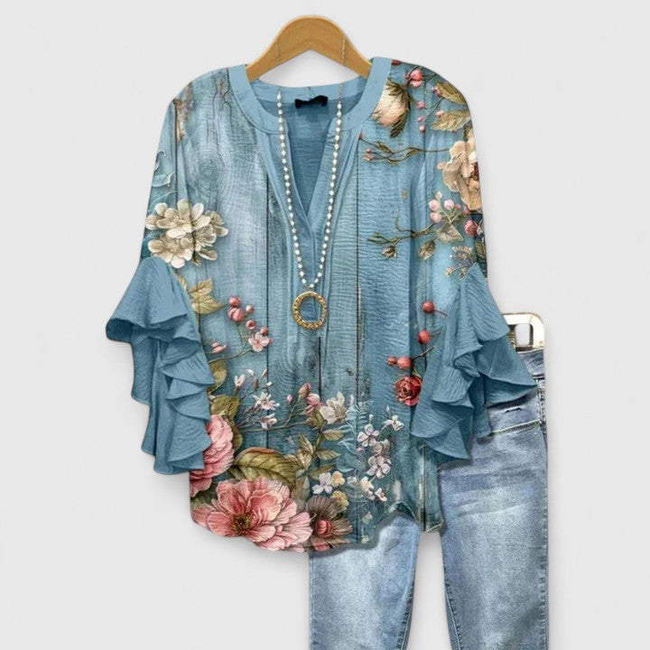 Elowin | Printed Ruffle Blouse