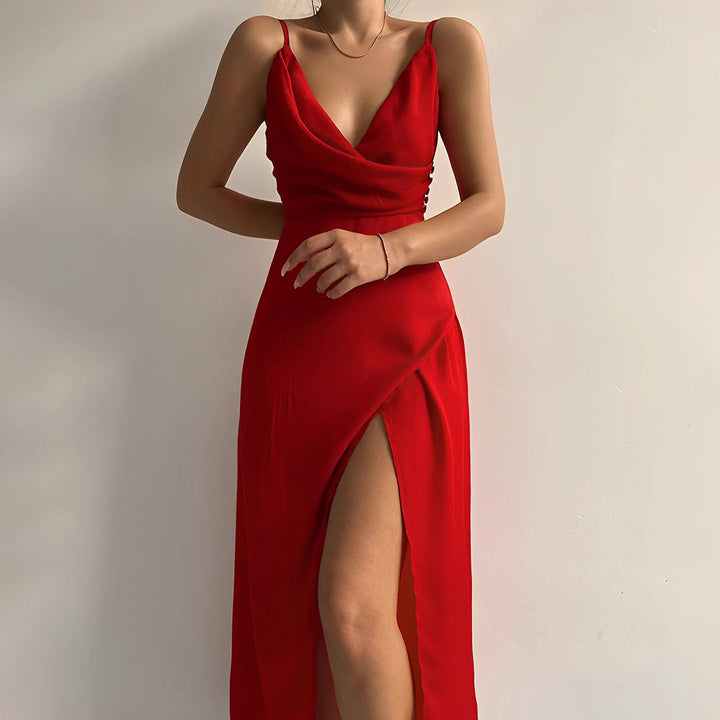 Adélie - Elegant Draped Satin Slip Dress