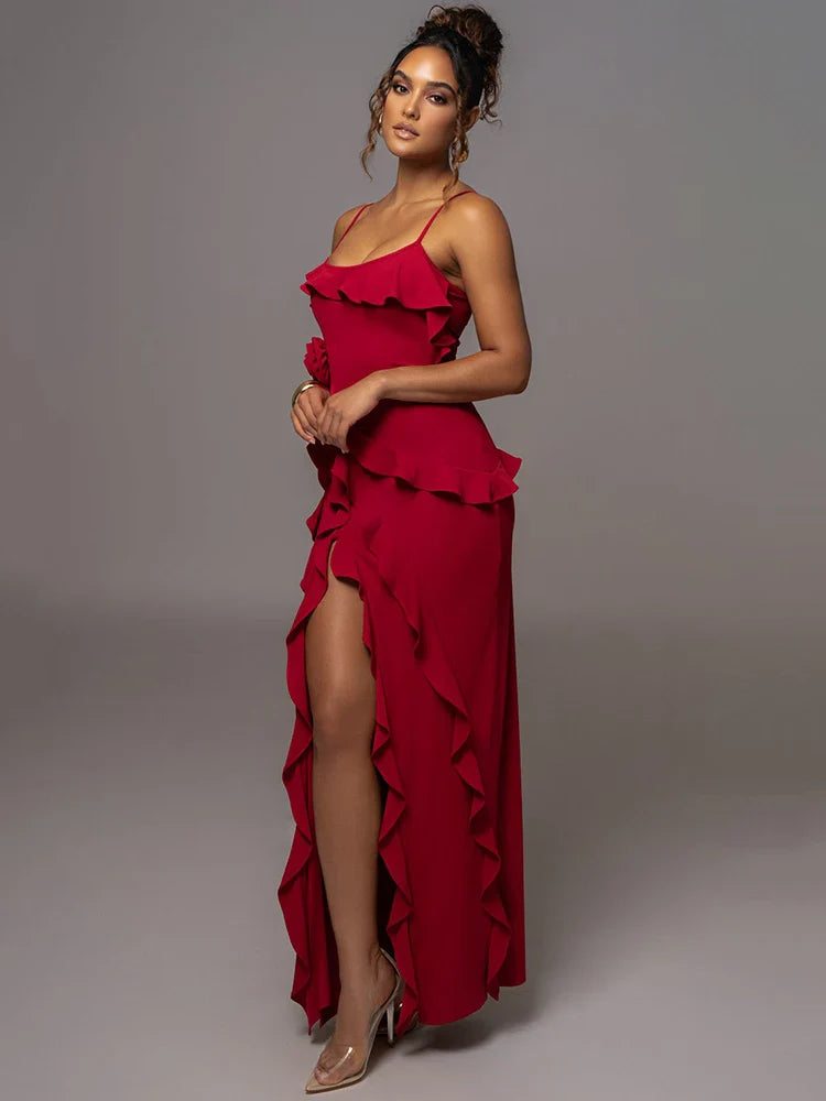 Rosalind | Open Back Ruffle Maxi Dress