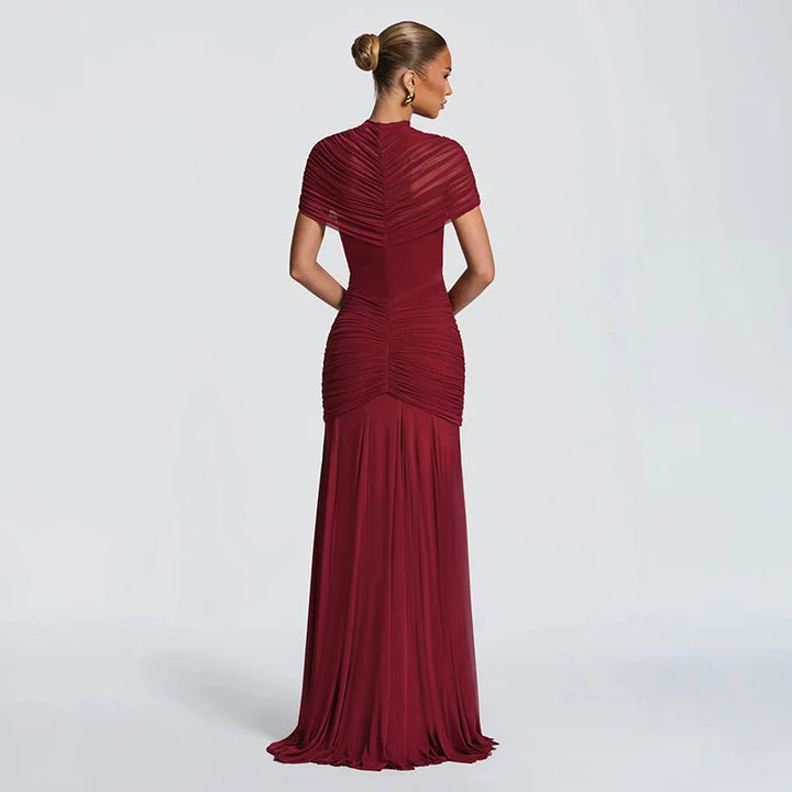 Solena | Pleated Cut-Out Maxi Dress - Red
