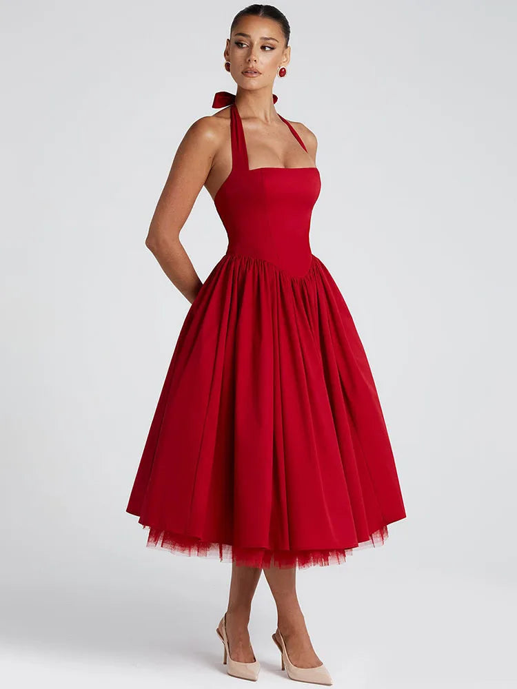 Edith | Square Neck Midi Dress Red