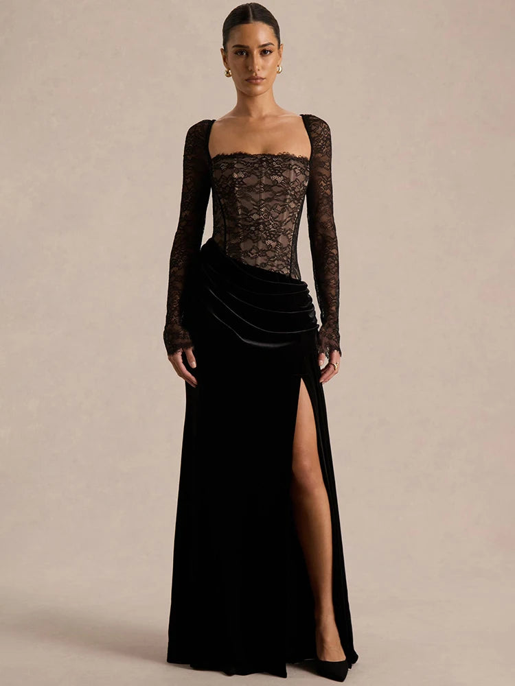 Seraphina - Lace & Velvet Evening Gown