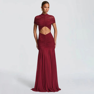 Solena | Pleated Cut-Out Maxi Dress - Red