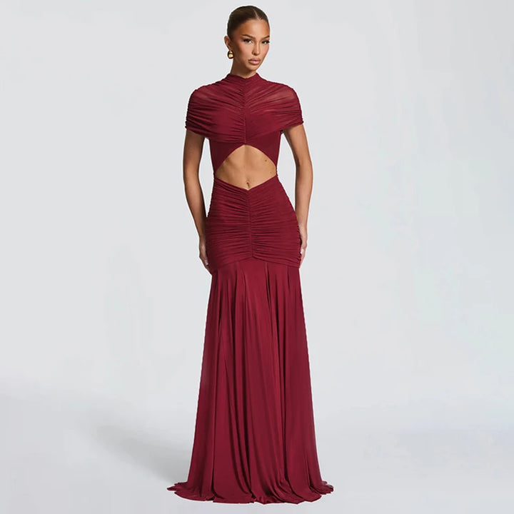 Solena | Pleated Cut-Out Maxi Dress - Red