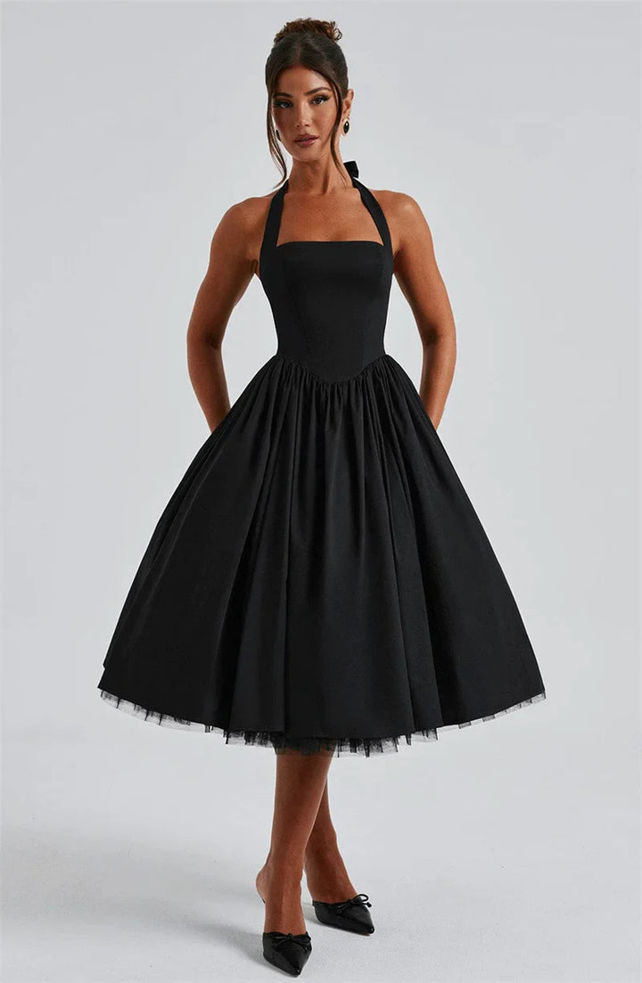 Edith | Square Neck Midi Dress Black