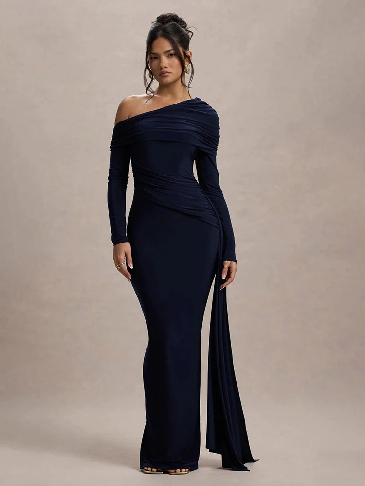 Alessia - Draped Shoulder Gown