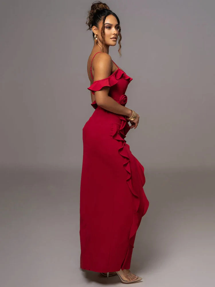 Rosalind | Open Back Ruffle Maxi Dress