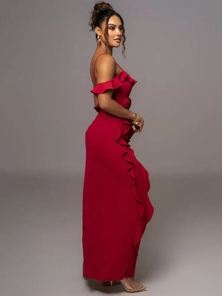 Rosalind | Open Back Ruffle Maxi Dress