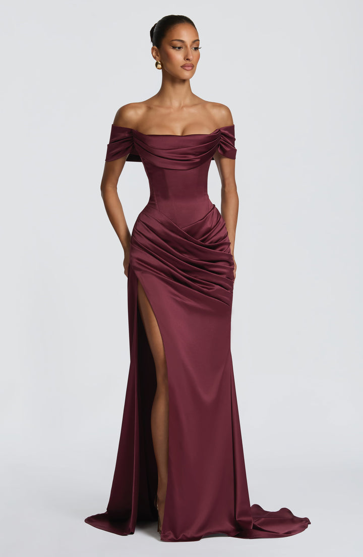 Riona | Satin Corset Gown - Cherry Lacquer