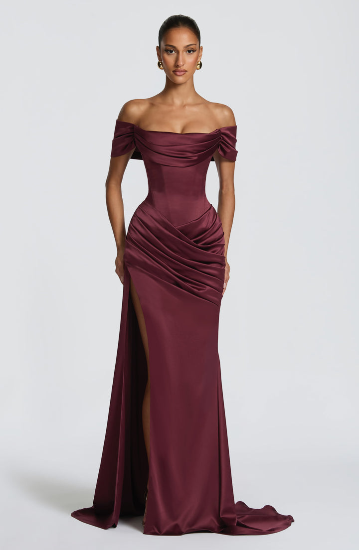 Riona | Satin Corset Gown - Cherry Lacquer