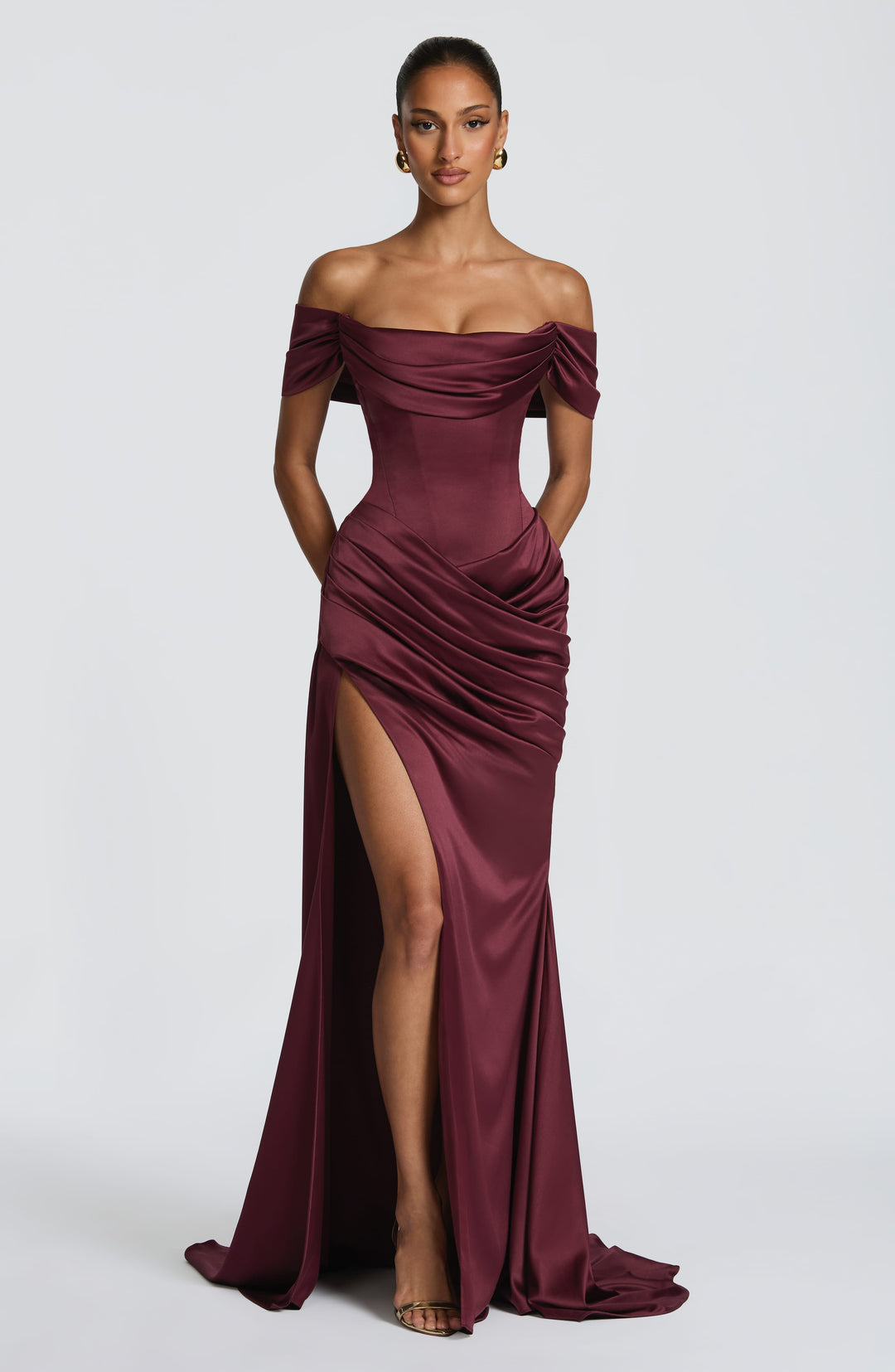 Riona | Satin Corset Gown - Cherry Lacquer