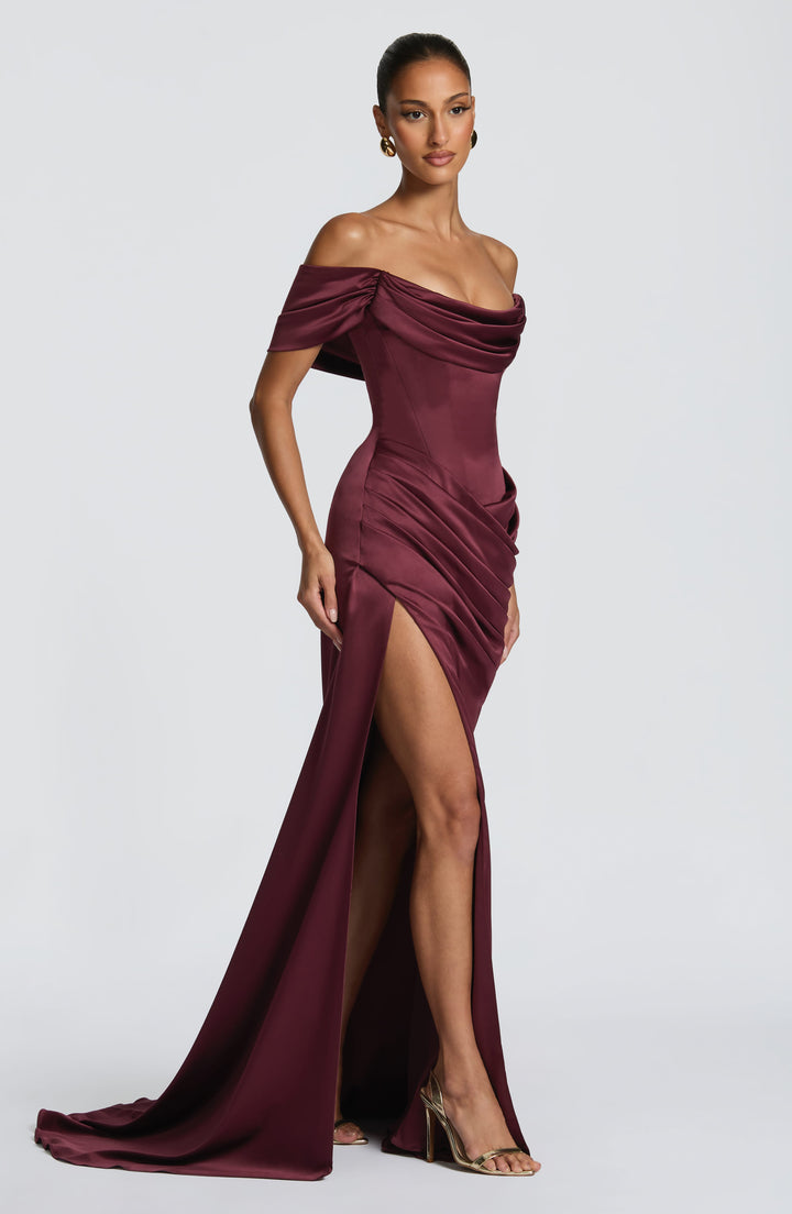 Riona | Satin Corset Gown - Cherry Lacquer