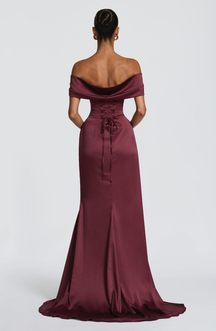 Riona | Satin Corset Gown - Cherry Lacquer
