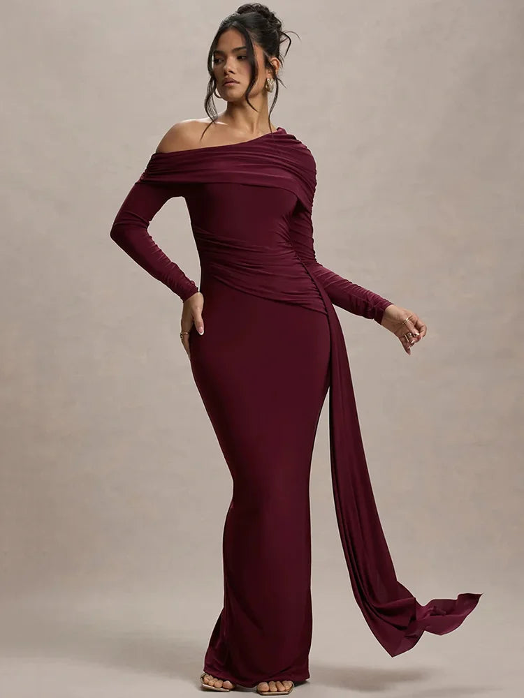 Alessia - Draped Shoulder Gown