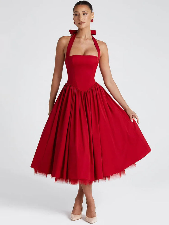Edith | Square Neck Midi Dress Red