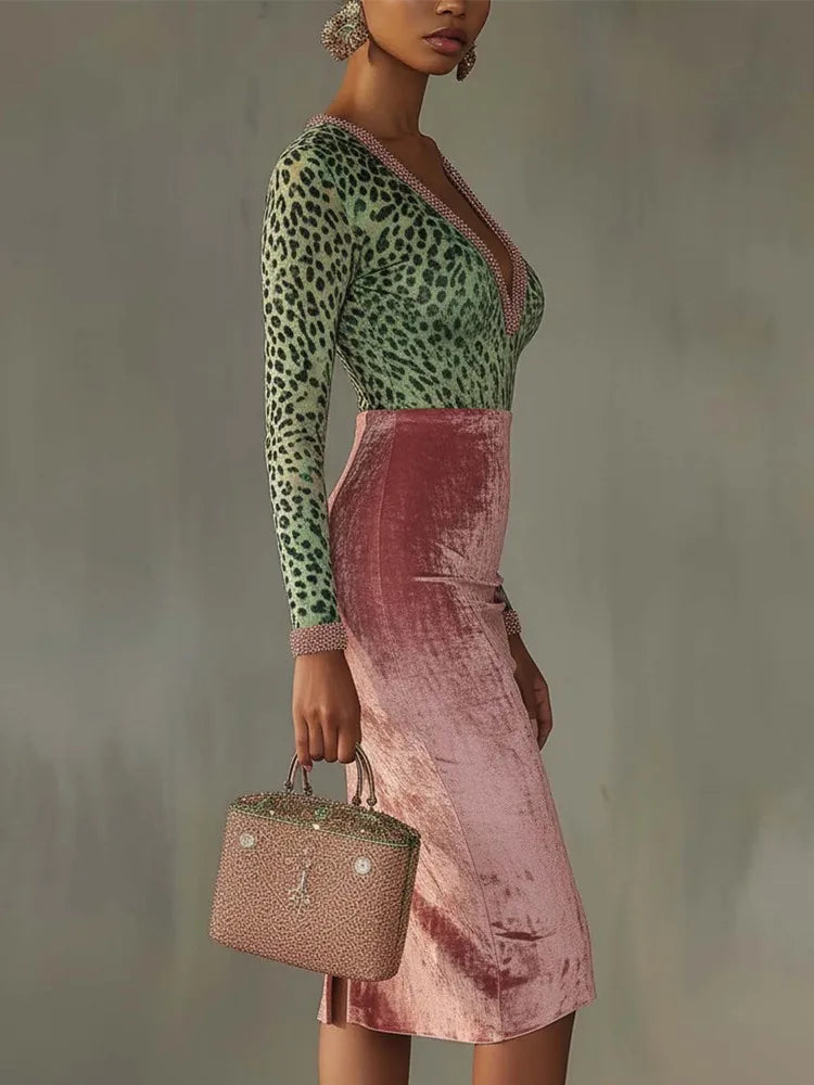 Zavira | Leopard Contrast Midi Dress