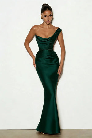 Velixa | Pleated Fishtail Gown - Green