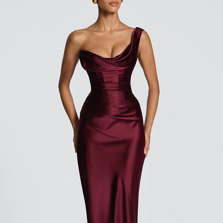 Velixa | Pleated Fishtail Gown - Wine Red