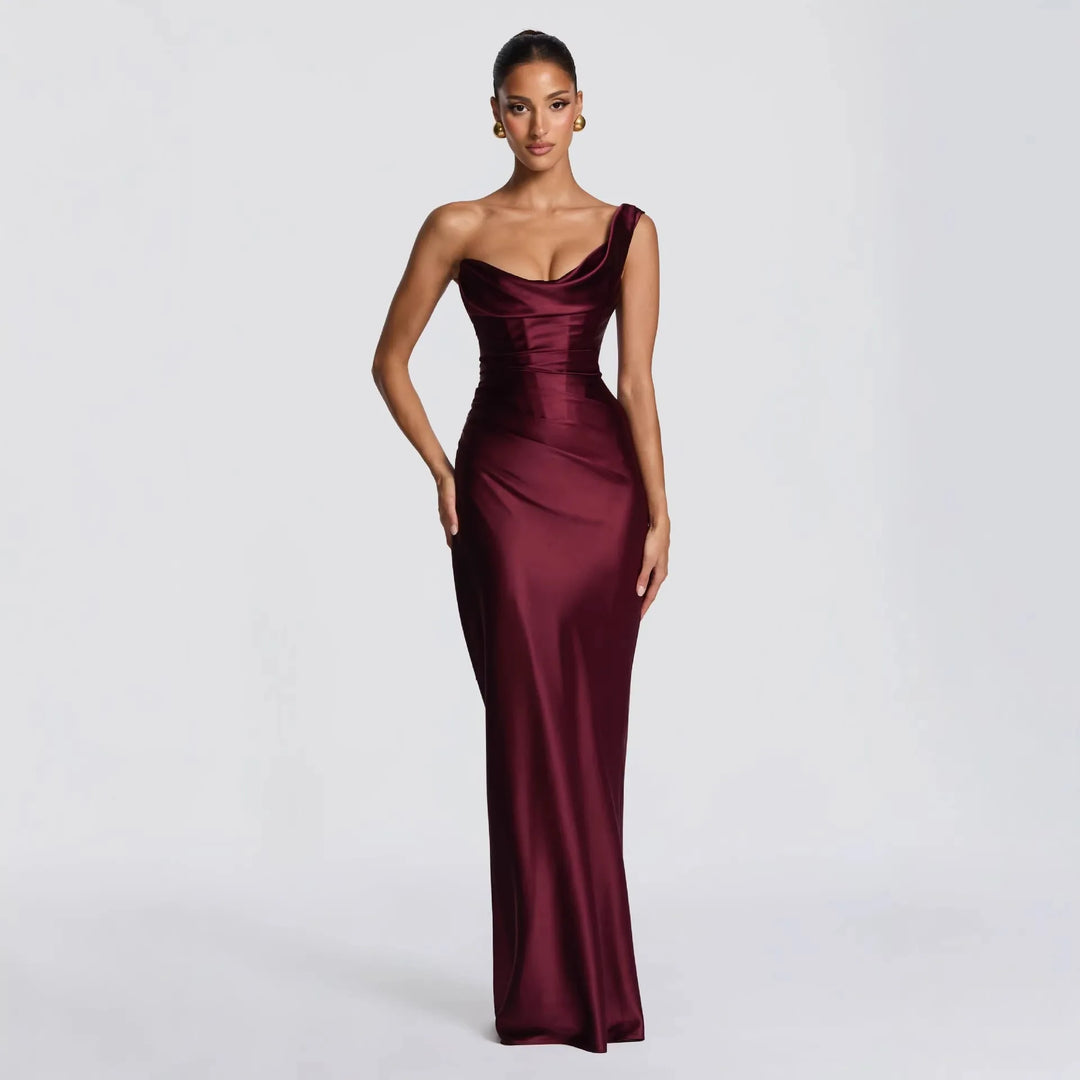 Velixa | Pleated Fishtail Gown - Wine Red