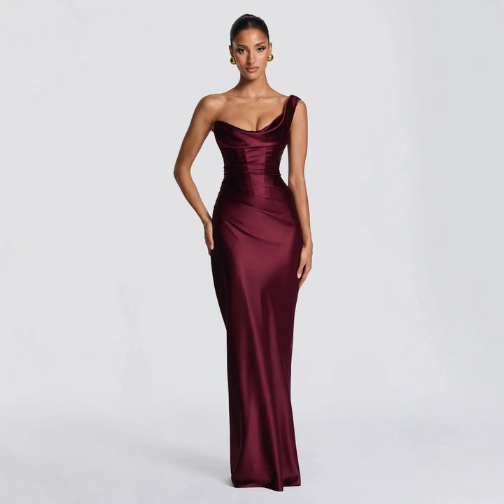 Velixa | Pleated Fishtail Gown - Wine Red