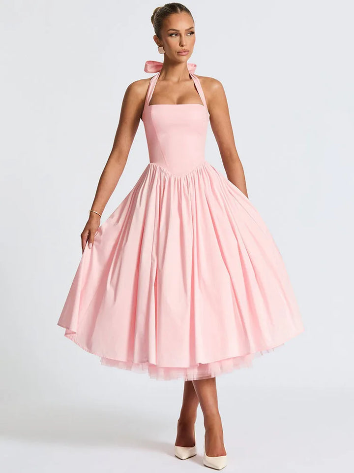 Edith | Square Neck Midi Dress Pink