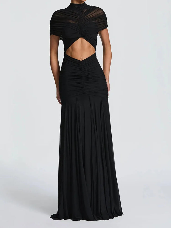 Solena | Pleated Cut-Out Maxi Dress - Black