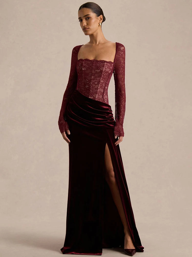 Seraphina - Lace & Velvet Evening Gown