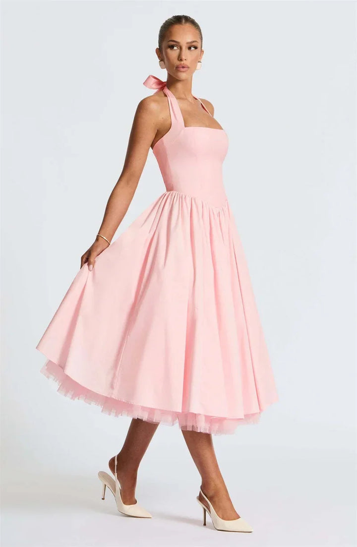 Edith | Square Neck Midi Dress Pink