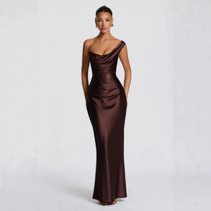 Velixa | Pleated Fishtail Gown - Brown