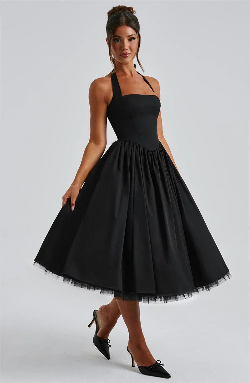 Edith | Square Neck Midi Dress Black