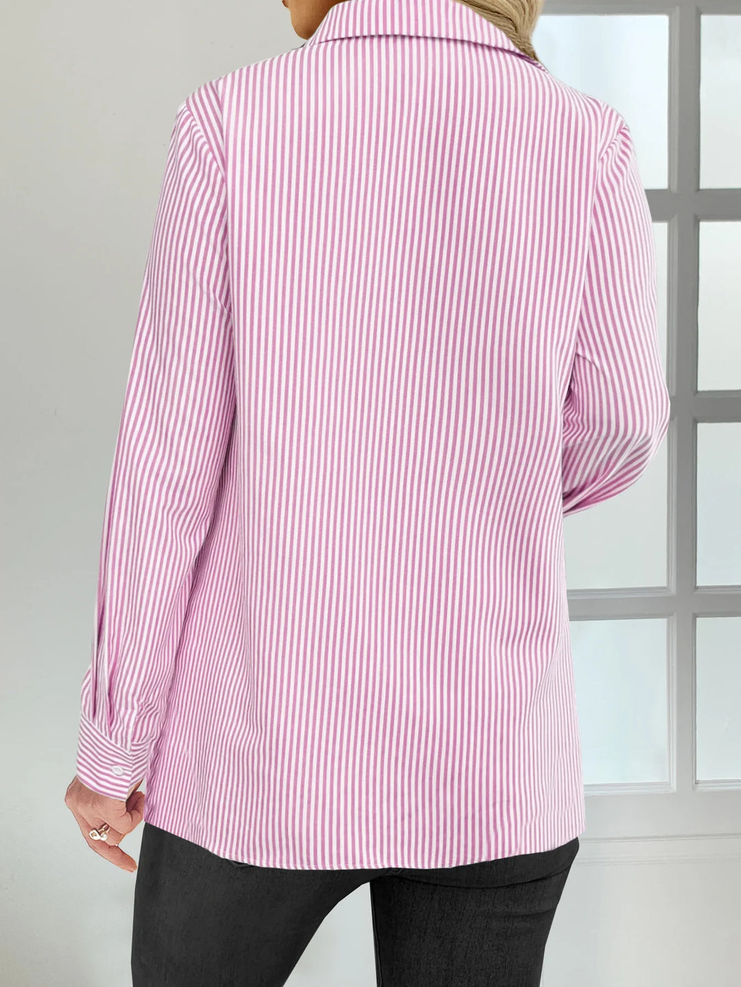 Amelia - Pink Stripe Button-Down Blouse
