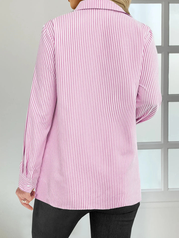 Amelia - Pink Stripe Button-Down Blouse