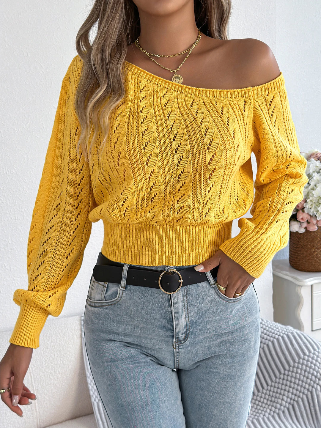 Isla - Off‑Shoulder Cable Knit