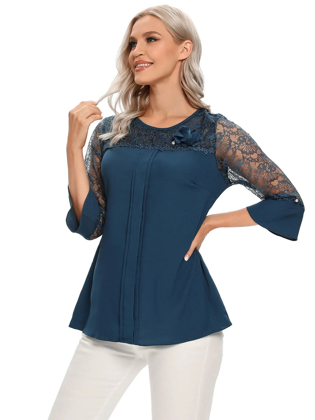 Hannah - Elegant Lace Trim Blouse