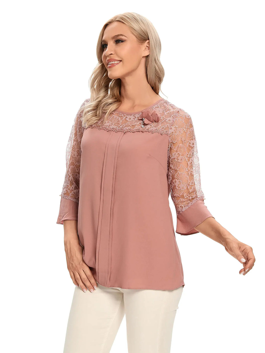Hannah - Elegant Lace Trim Blouse